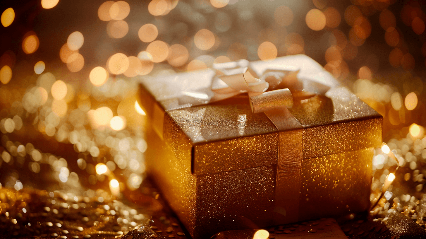 A beautifully wrapped personalized gift box with a photo frame and keepsake items