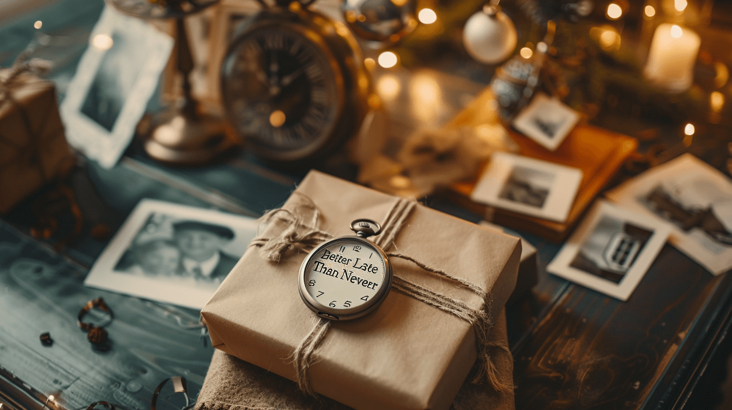 Beautiful wrapped gift with clock showing quick delivery